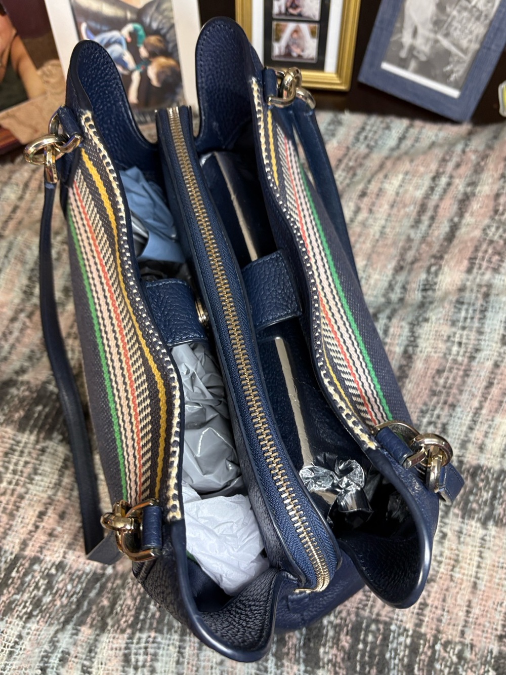 Kate Spade “Jackson Boardwalk Stripe” Shoulder Bag w/3 Compartments 11x12x4in - Picture 6 of 16